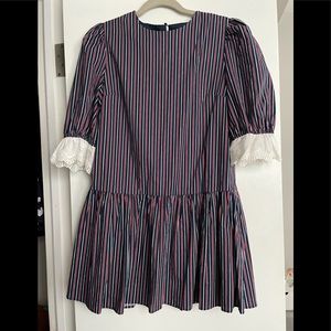 English Factory | Drop Waist Striped and Eyelet Sleeve Dress (Size Small)